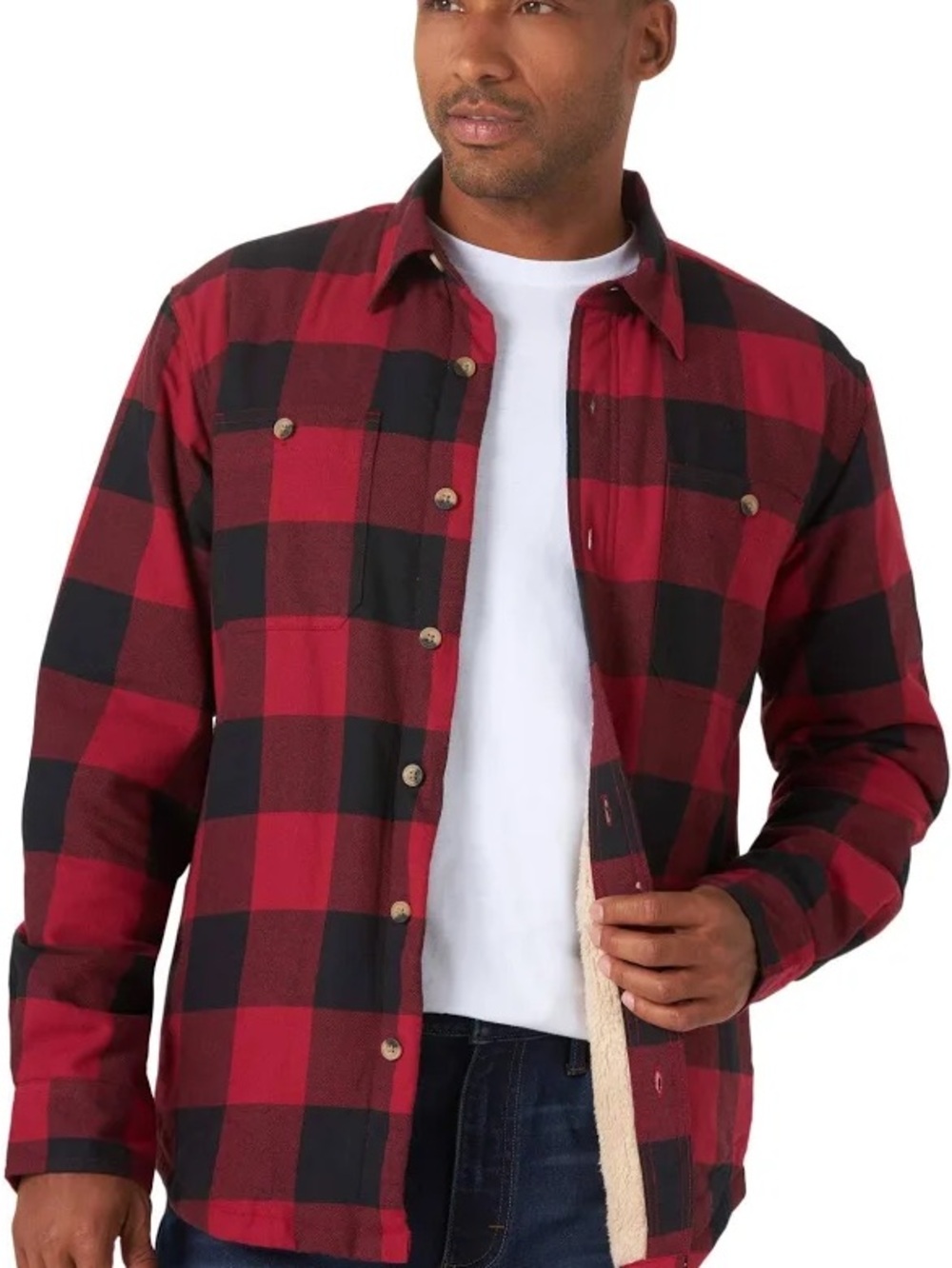 Men's Wrangler Red and Black Buffalo Plaid Button-Up Jacket